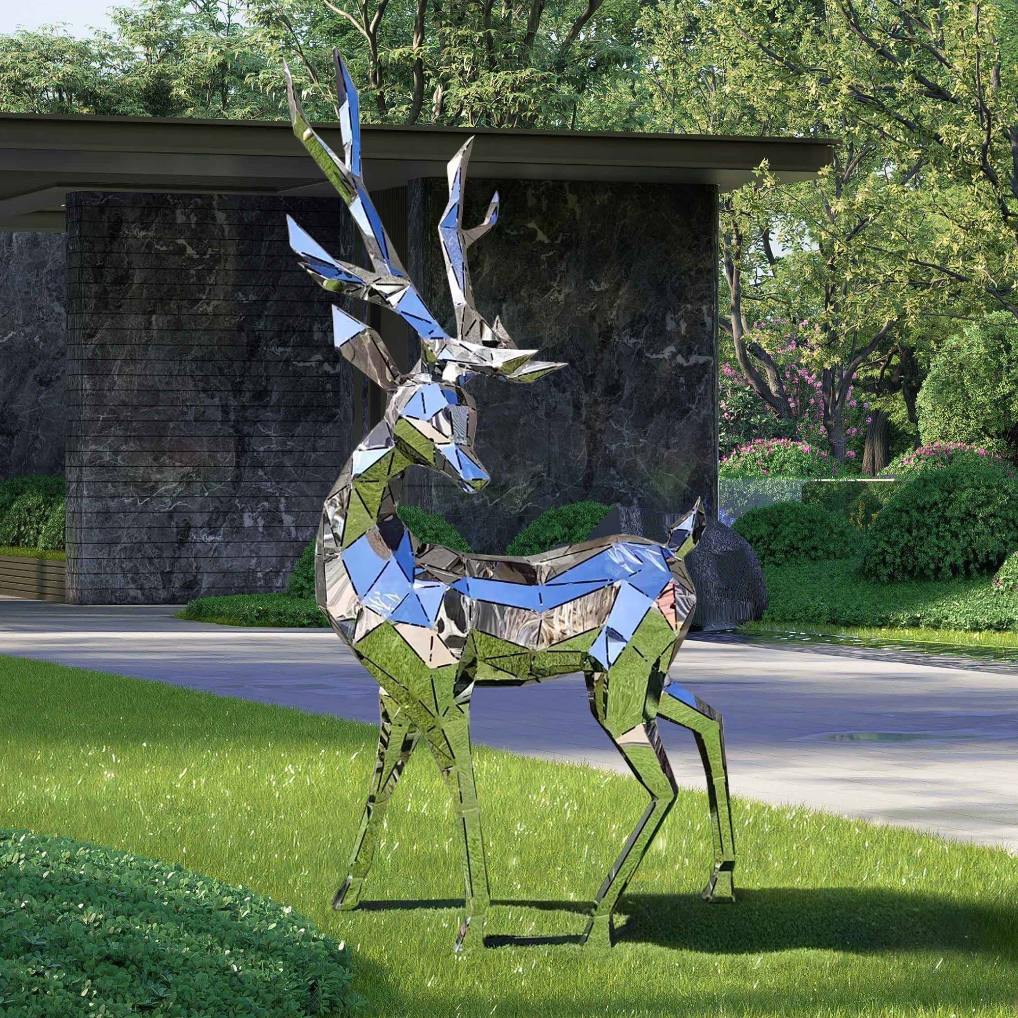 PREMIER Lawn Sculpture Garden Stainless steel Geometric Sika Deer Sculpture PSSS-001