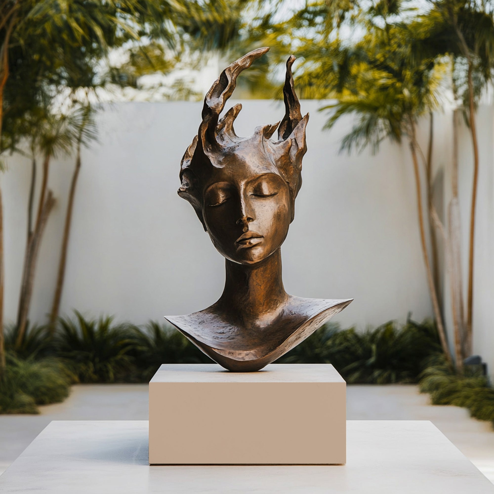 PREMIER Modern Abstract Female Head Sculpture Flame Spirit Bronze Bust PSB-059