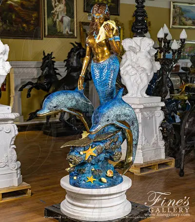 Bronze Mermaid with Two Dolphins Fountain