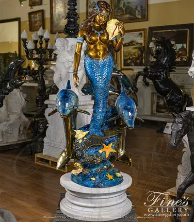 Bronze Mermaid with Two Dolphins Fountain