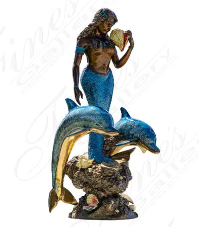 Bronze Mermaid with Two Dolphins Fountain