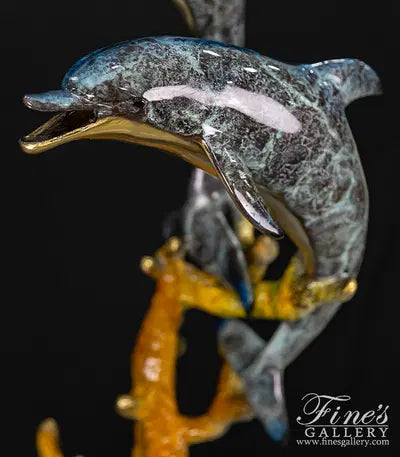 Twin Dolphin Bronze Statue
