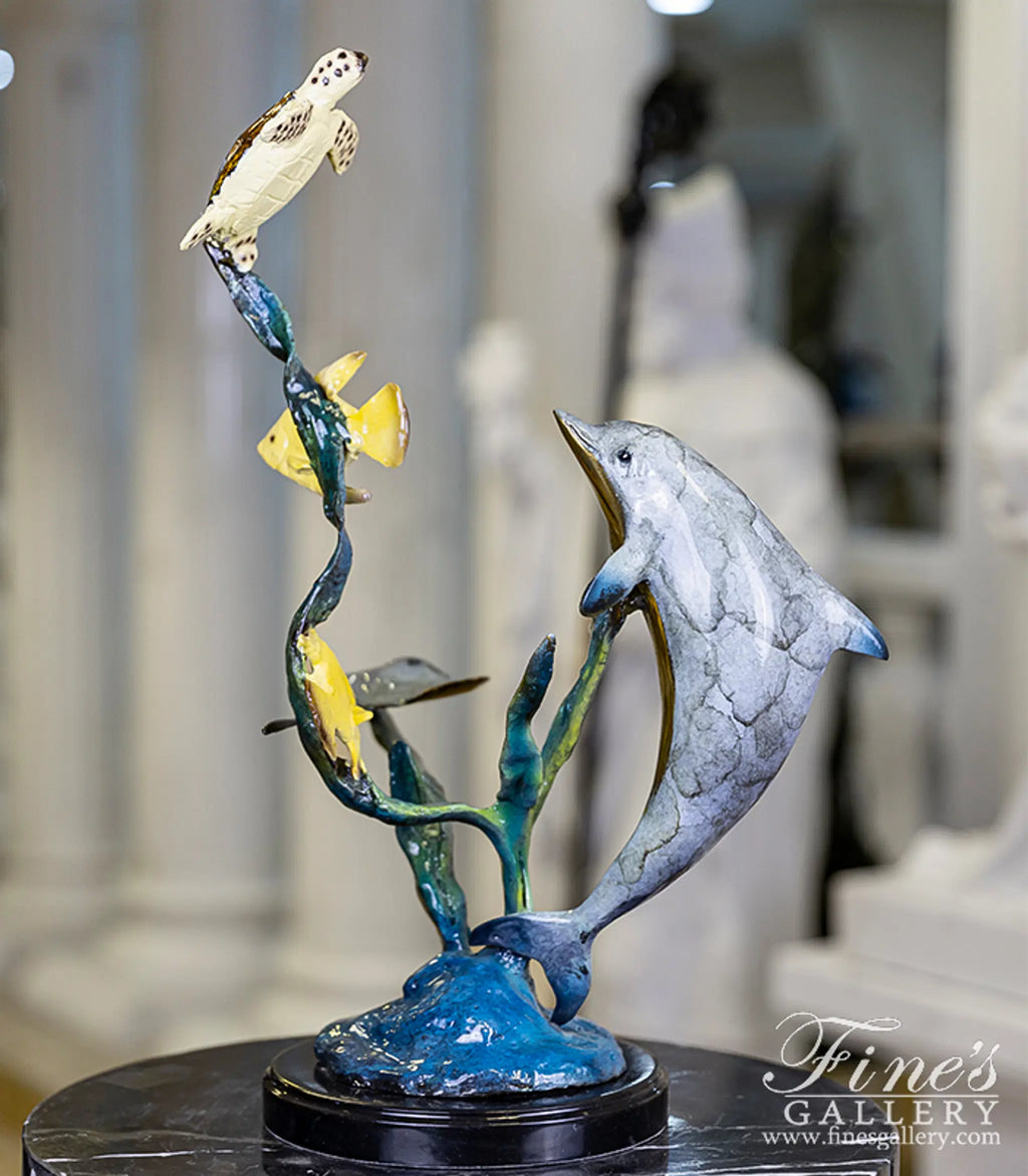 Enamel Bronze Statue - Dolphin, Sea Turtle, Tropical Fish and Stingray Table Decor