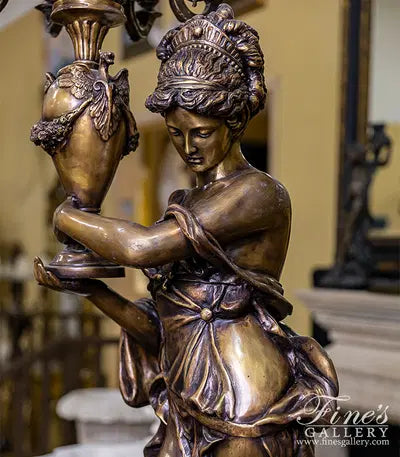 Life Size Bronze Figural Candelabra Pair